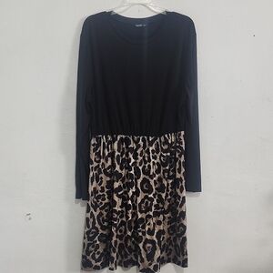 SHEIN Black and Leopard Long Sleeve Dress